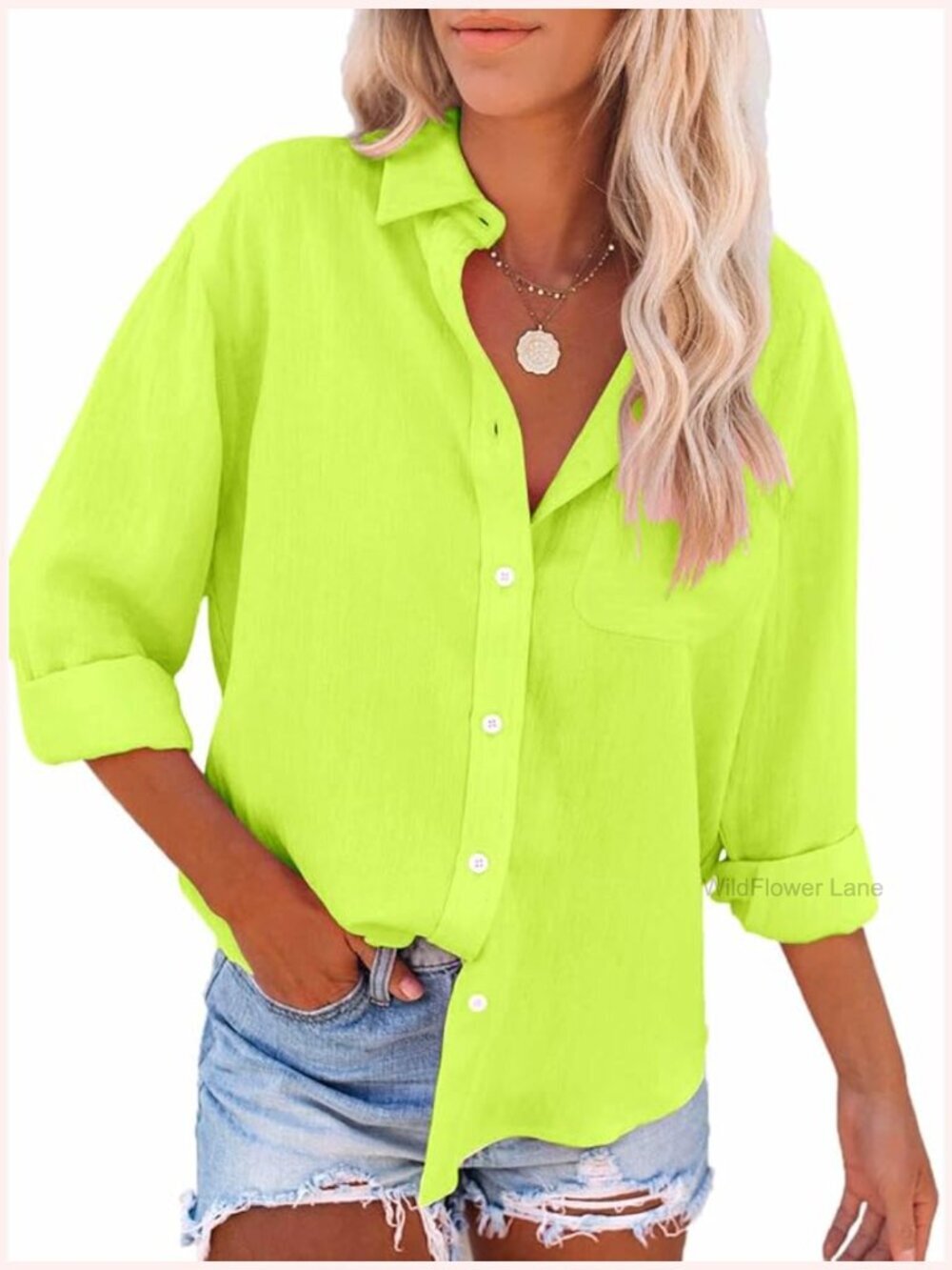Women's Button Down Shirt Long Sleeve Cotton Blouse Dressy Casual Office Top